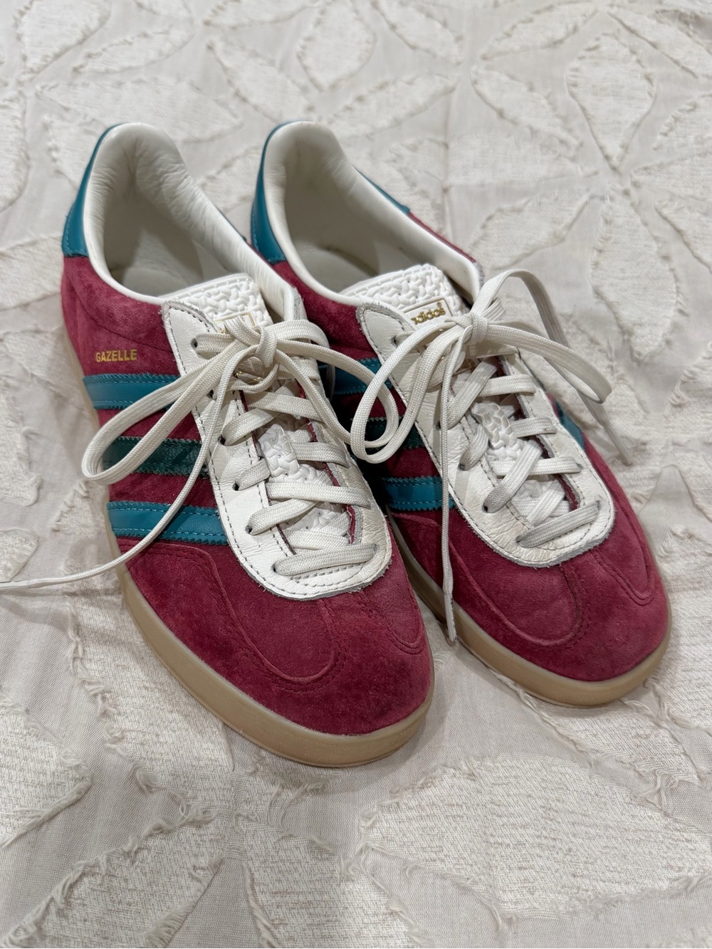 adidas Gazelle Women's Suede Sneakers in burgundy and teal